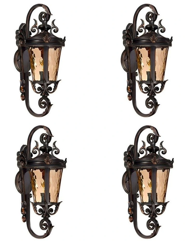 Vintage Aluminum Glass Lantern Wall Light 70cm x4 in Brown image 1