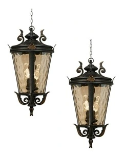 Vintage Aluminum and Glass Lantern 2X 60.3cm in Dark Brown