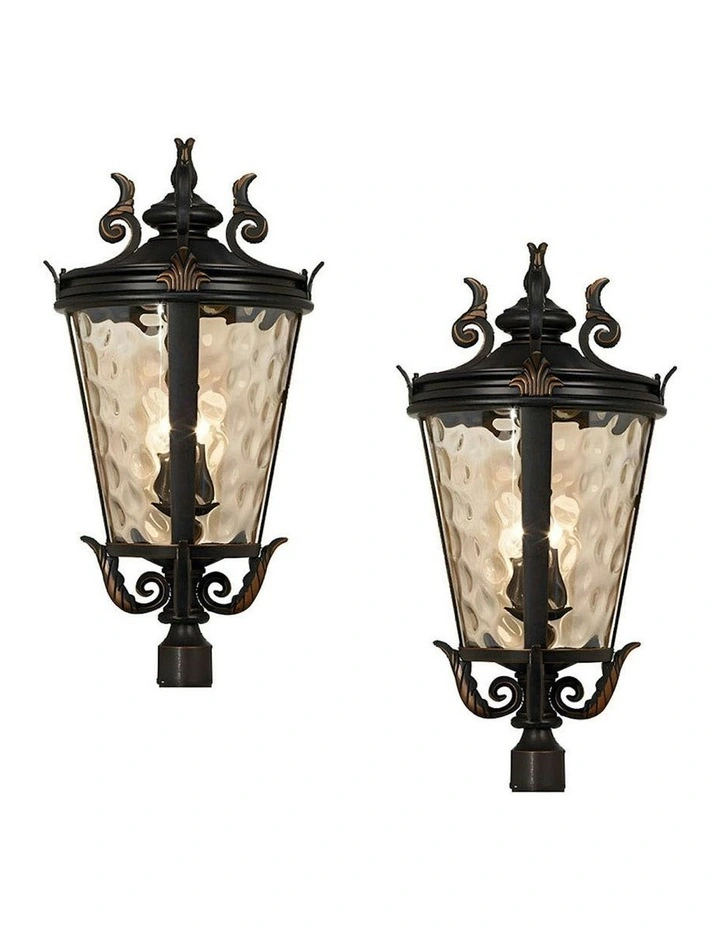 Vintage Lantern Aluminum & Glass Wall Lamp 71.2cm X2 in Dark Brown image 1