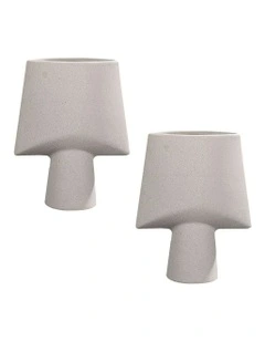 Ornament Geometric Decor Ceramic Vase 2X 21x25.5cm in Grey