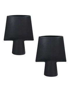 Small Ornament Geometric Decor Ceramic Vase 2X 21x25.5cm in Black