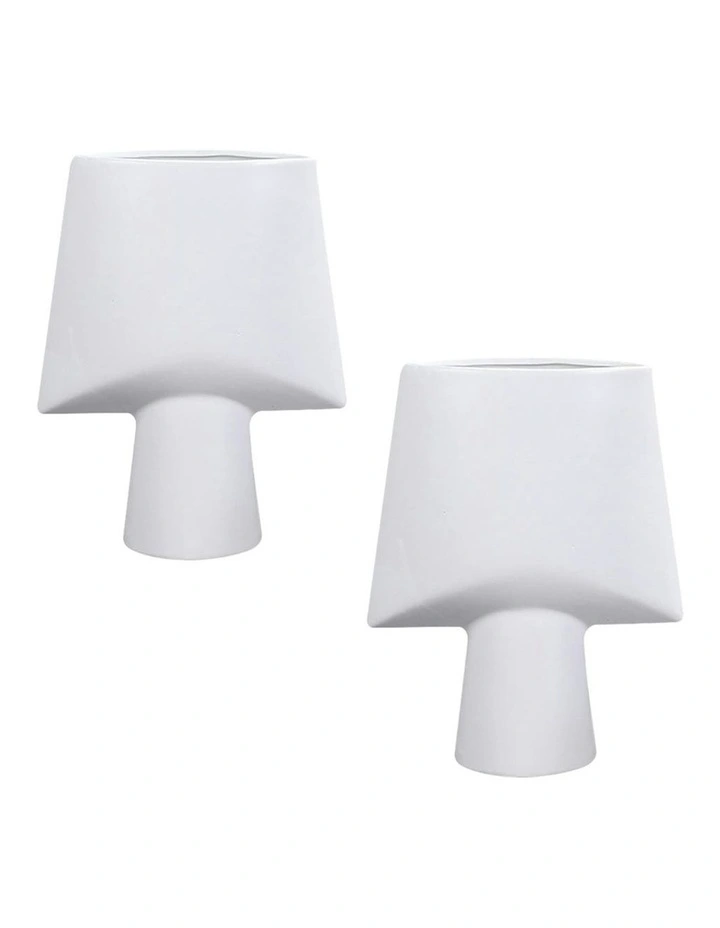 Small Ornament Geometric Decor Ceramic Vase 2X 21x25.5cm in White image 1