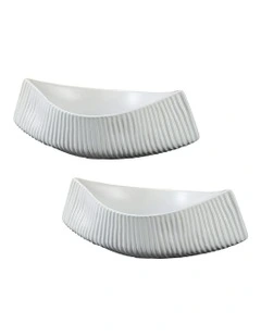 Ornament Boat Shaped Plate 37x12.5cm 2x in White