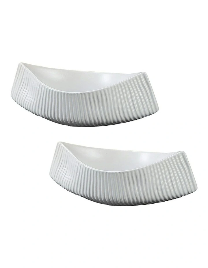 Ornament Boat Shaped Plate 37x12.5cm 2x in White image 1