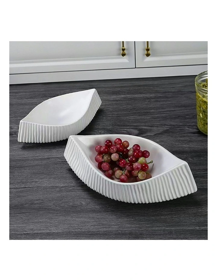 Ornament Boat Shaped Plate 37x12.5cm 2x in White image 3