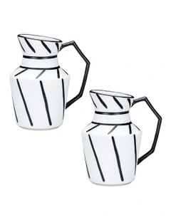 Ornament Modern Ceramic Decorative Pitcher Striped Vase 2X 23.5x19.5cm in Black/White