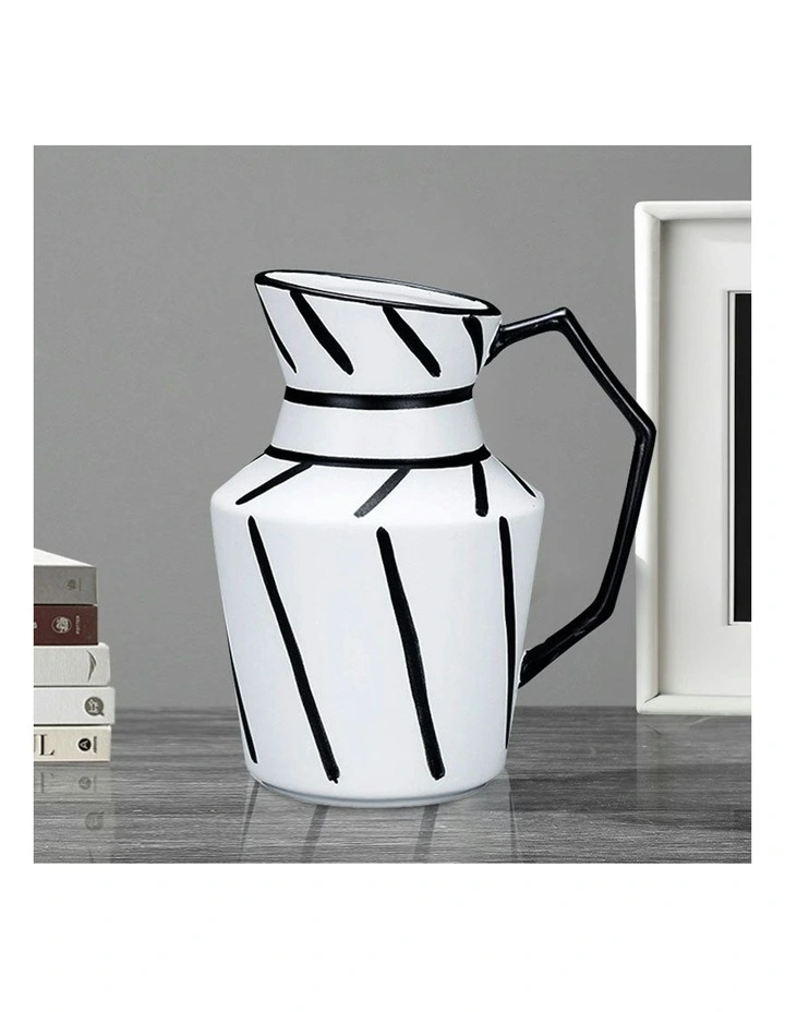 Ornament Modern Ceramic Decorative Pitcher Striped Vase 2X 23.5x19.5cm in Black/White image 2