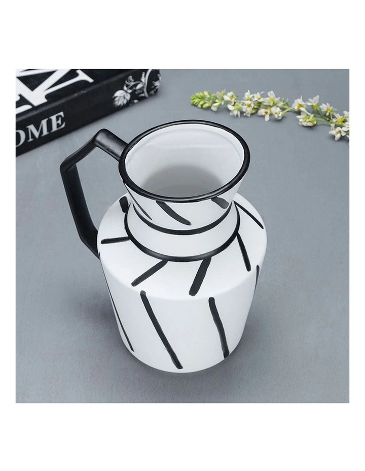 Ornament Modern Ceramic Decorative Pitcher Striped Vase 2X 23.5x19.5cm in Black/White image 3