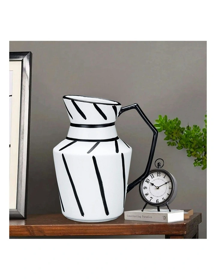 Ornament Modern Ceramic Decorative Pitcher Striped Vase 2X 23.5x19.5cm in Black/White image 4