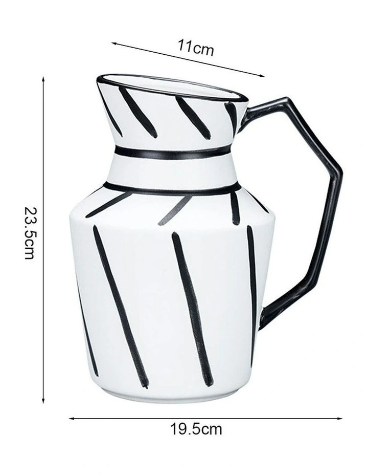 Ornament Modern Ceramic Decorative Pitcher Striped Vase 2X 23.5x19.5cm in Black/White image 5