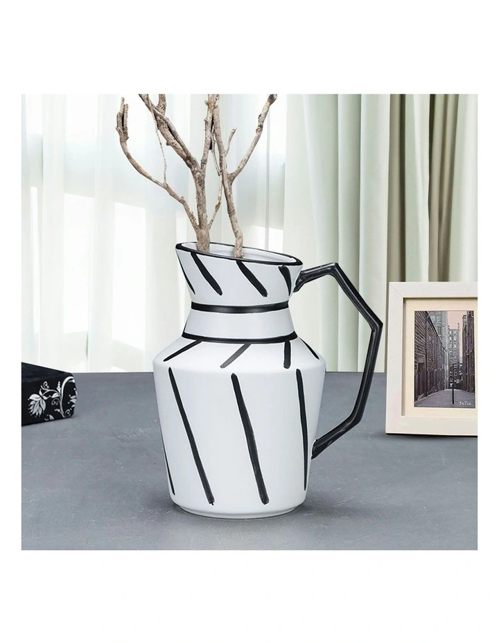 Ornament Modern Ceramic Decorative Pitcher Striped Vase 2X 23.5x19.5cm in Black/White image 6
