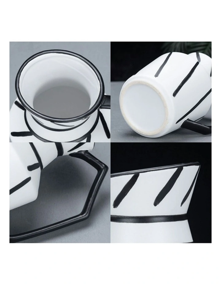Ornament Modern Ceramic Decorative Pitcher Striped Vase 2X 23.5x19.5cm in Black/White image 7