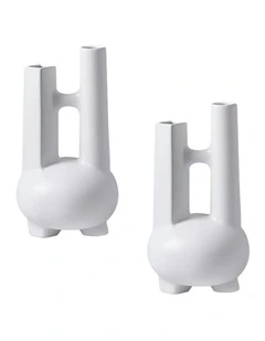 2X Ornament Modern Geometric Double Tube Vase in White