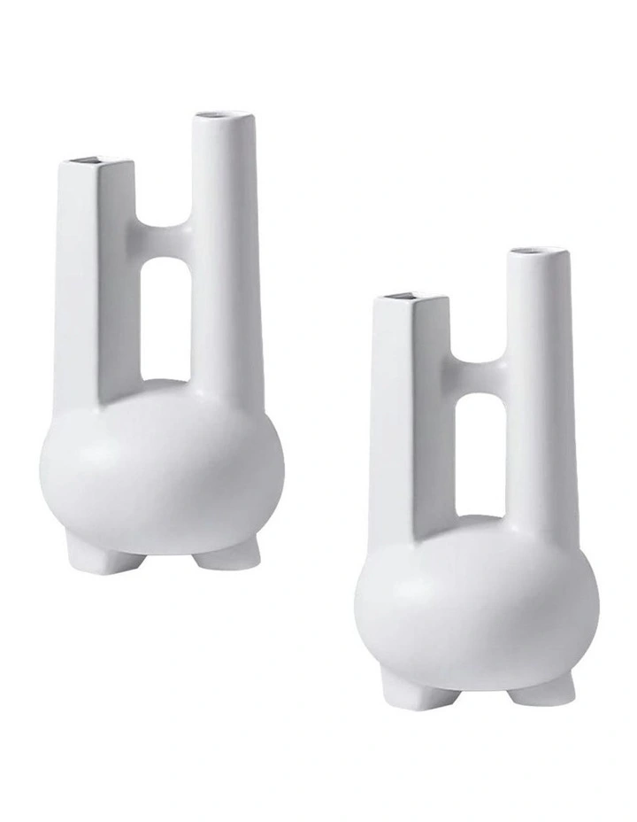 2X Ornament Modern Geometric Double Tube Vase in White image 1