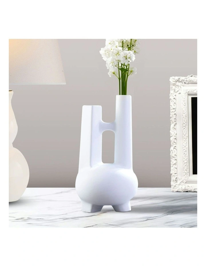 2X Ornament Modern Geometric Double Tube Vase in White image 4