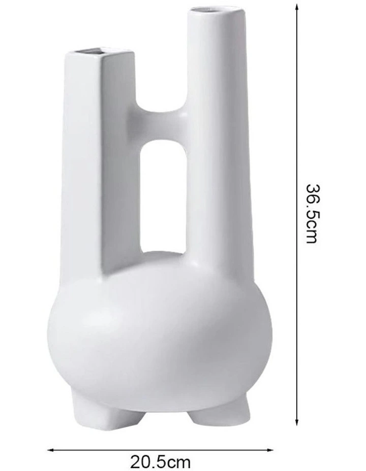 2X Ornament Modern Geometric Double Tube Vase in White image 5