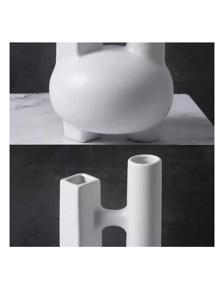 2X Ornament Modern Geometric Double Tube Vase in White image 6