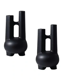 2X Ornament Modern Geometric Double Tube Vase in Black