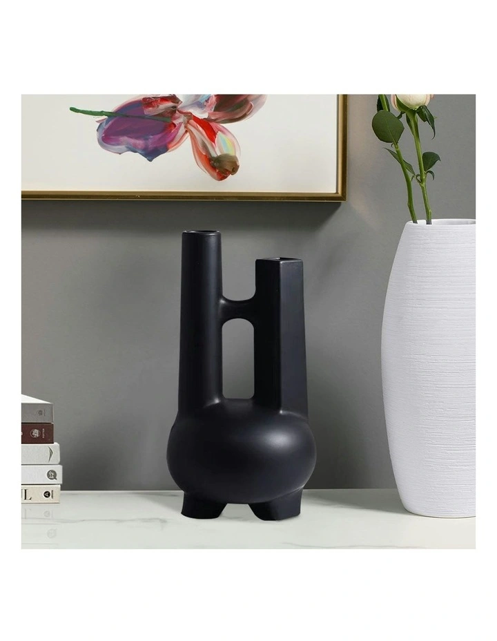 2X Ornament Modern Geometric Double Tube Vase in Black image 2