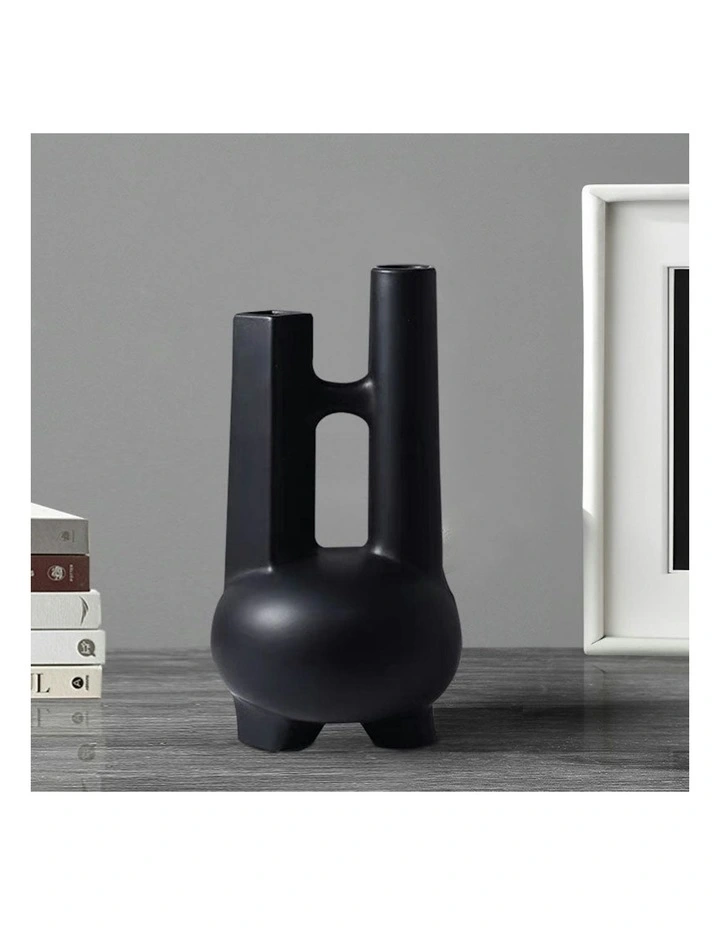 2X Ornament Modern Geometric Double Tube Vase in Black image 3