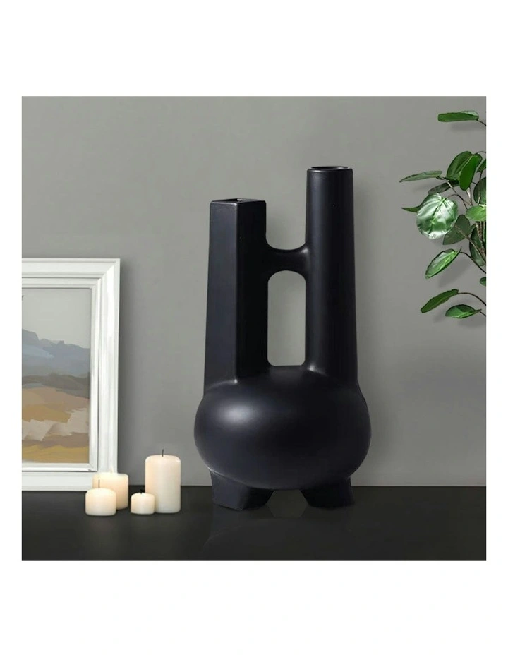 2X Ornament Modern Geometric Double Tube Vase in Black image 4