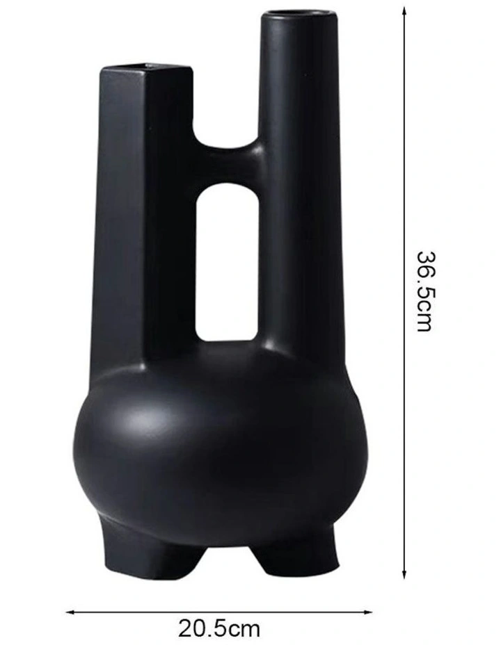 2X Ornament Modern Geometric Double Tube Vase in Black image 5