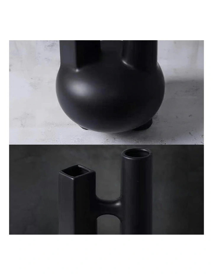 2X Ornament Modern Geometric Double Tube Vase in Black image 6