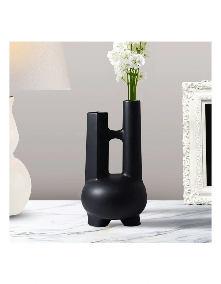 2X Ornament Modern Geometric Double Tube Vase in Black image 7
