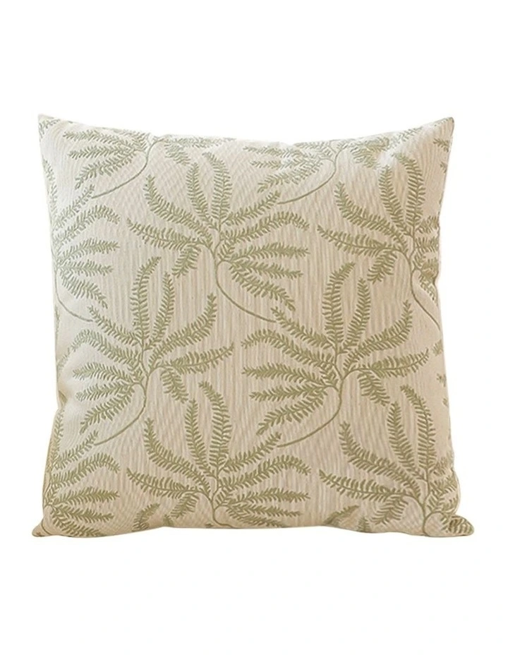 Leaf Embroidered Decorative Throw Pillow 50cm in Cream image 1