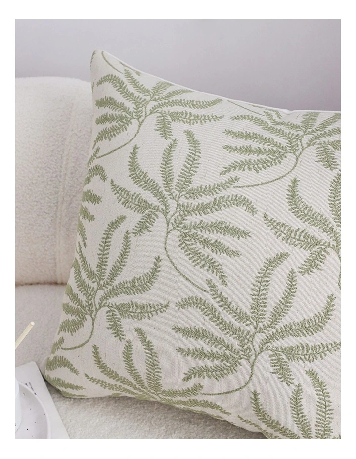 Leaf Embroidered Decorative Throw Pillow 50cm in Cream image 2