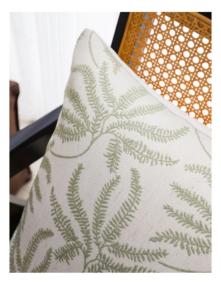 Leaf Embroidered Decorative Throw Pillow 50cm in Cream image 4