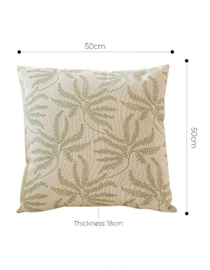 Leaf Embroidered Decorative Throw Pillow 50cm in Cream image 5