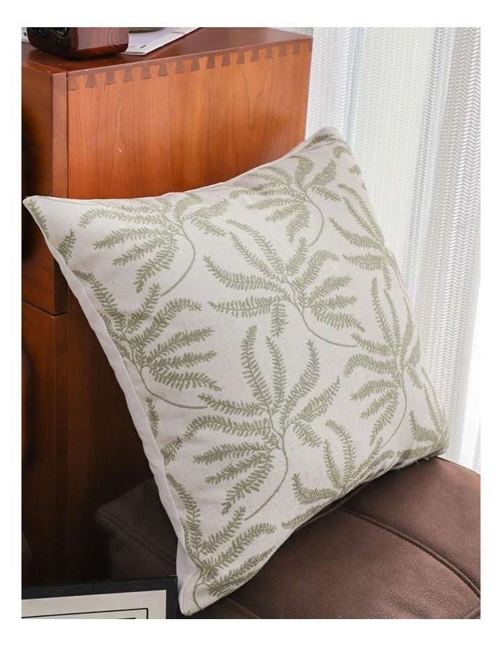 Leaf Embroidered Decorative Throw Pillow 50cm in Cream image 6