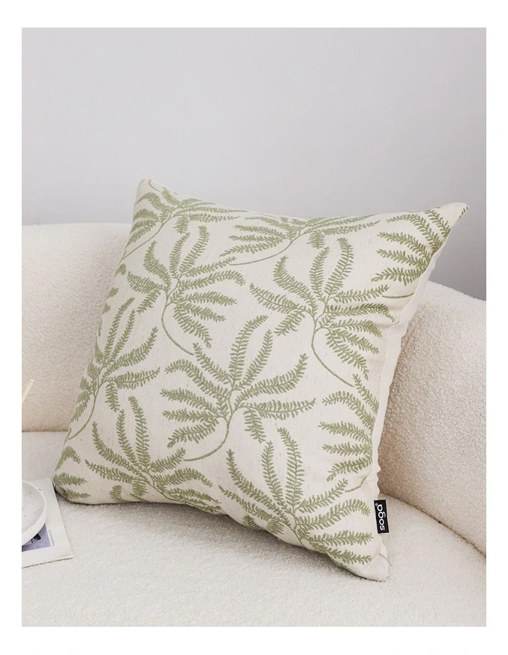 Leaf Embroidered Decorative Throw Pillow 50cm in Cream image 7