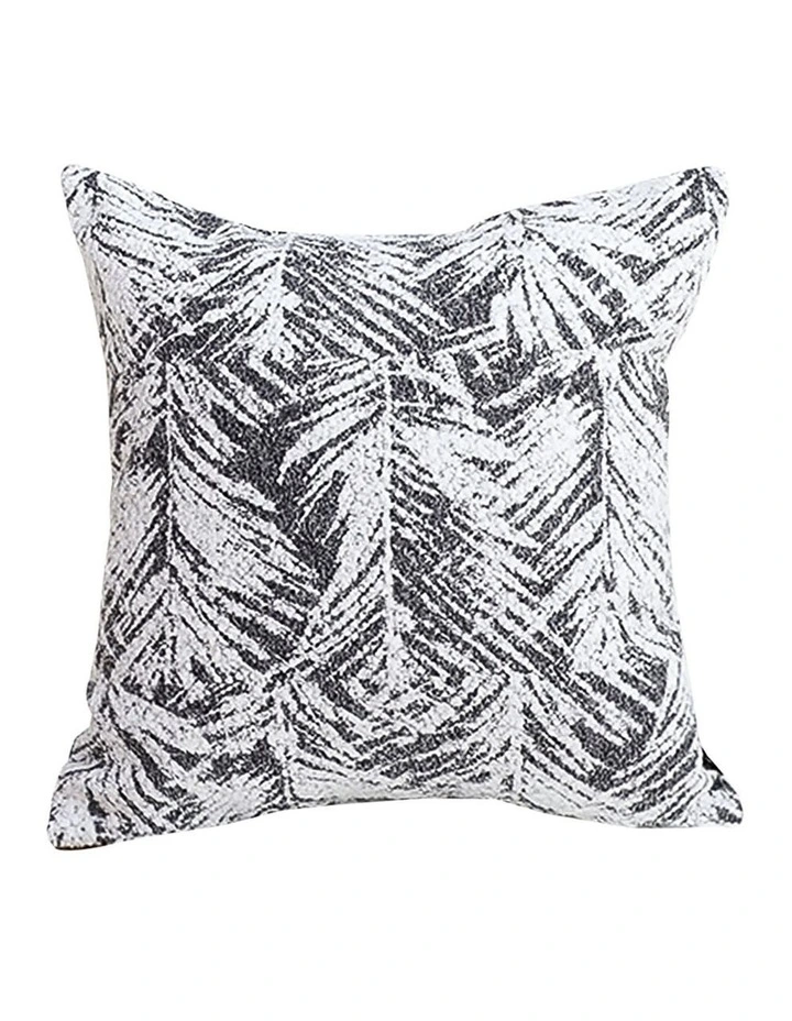 Modern Palm Leaf Print Contemporary Throw Pillow 50cm in Charcoal Grey image 1