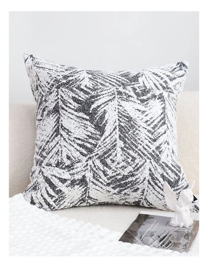 Modern Palm Leaf Print Contemporary Throw Pillow 50cm in Charcoal Grey image 2