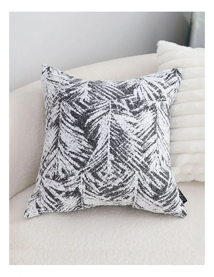 Modern Palm Leaf Print Contemporary Throw Pillow 50cm in Charcoal Grey image 3