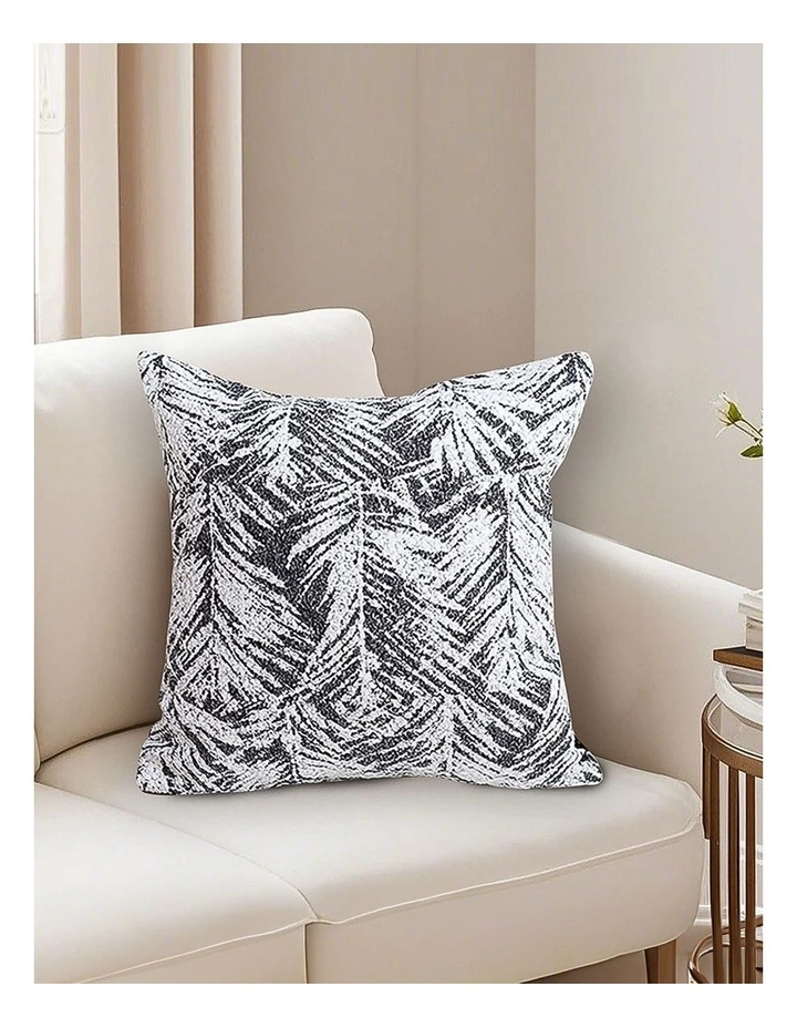 Modern Palm Leaf Print Contemporary Throw Pillow 50cm in Charcoal Grey image 4