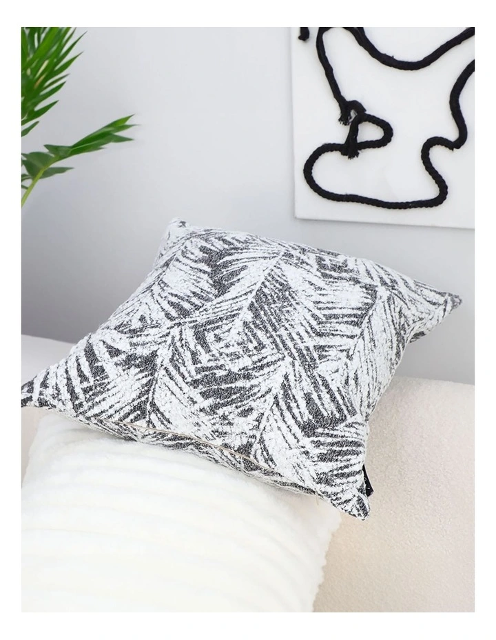 Modern Palm Leaf Print Contemporary Throw Pillow 50cm in Charcoal Grey image 6