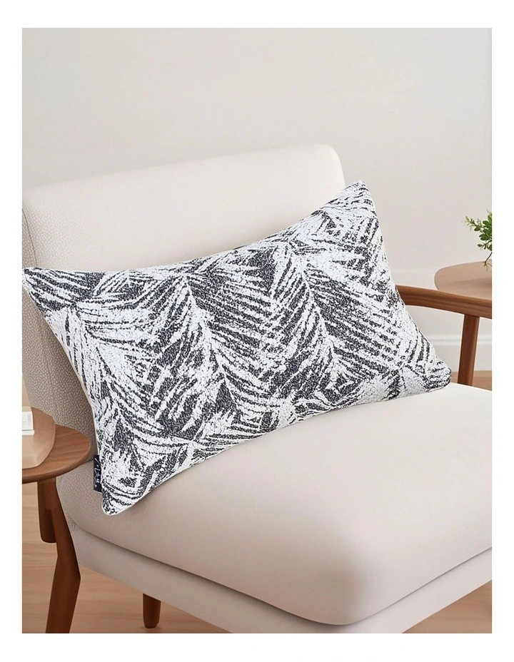 Modern Palm Leaf Print Contemporary Throw Pillow 35cm in Charcoal Grey image 2
