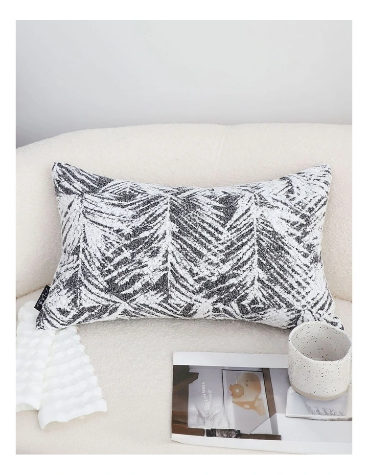 Modern Palm Leaf Print Contemporary Throw Pillow 35cm in Charcoal Grey image 3