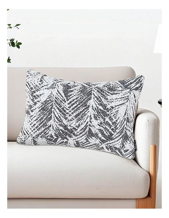 Modern Palm Leaf Print Contemporary Throw Pillow 35cm in Charcoal Grey image 4