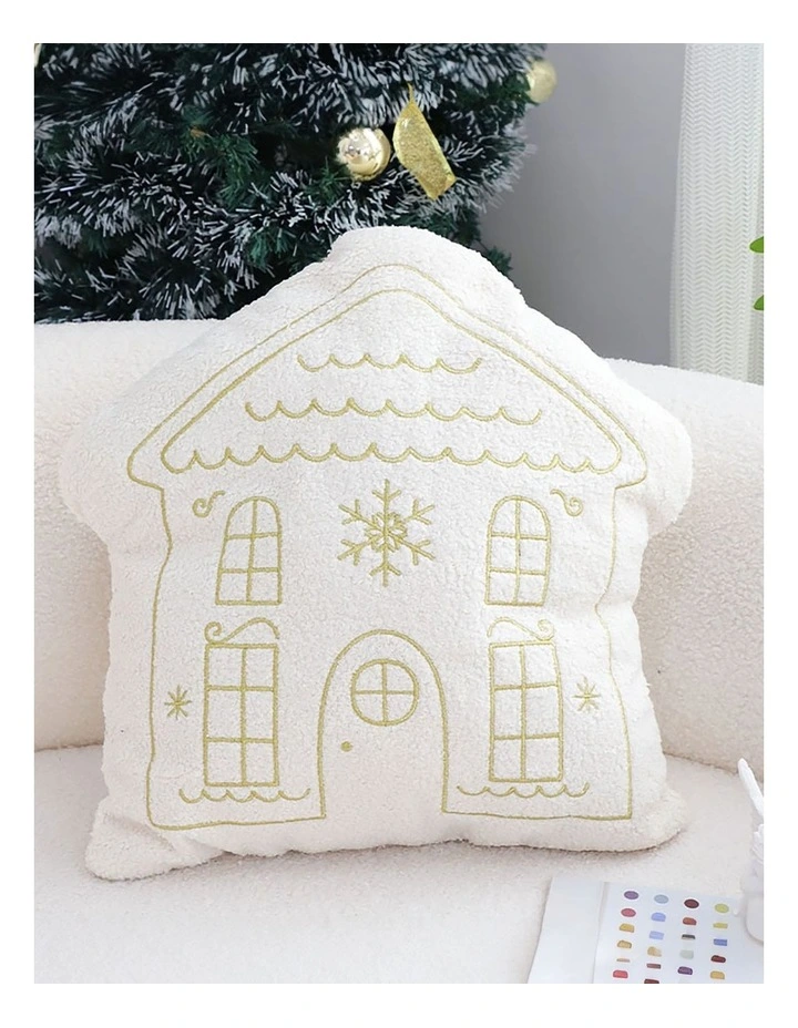 Festive Christmas House Shaped Holiday Throw Pillow 45cm in White image 2