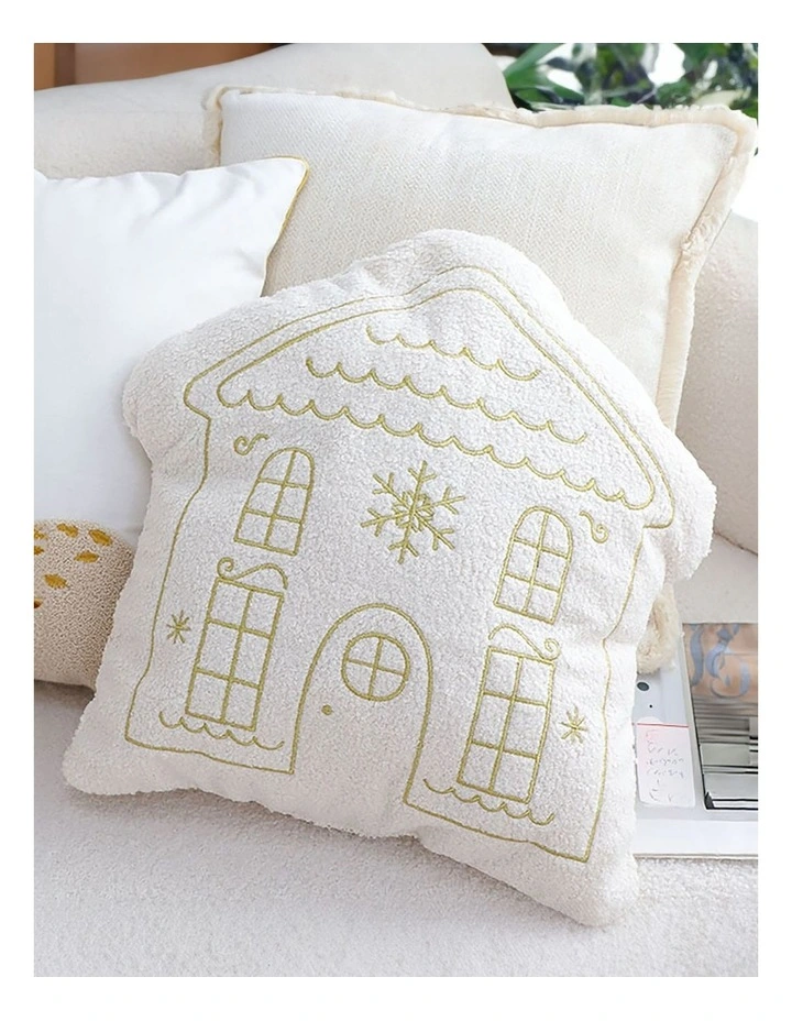 Festive Christmas House Shaped Holiday Throw Pillow 45cm in White image 3