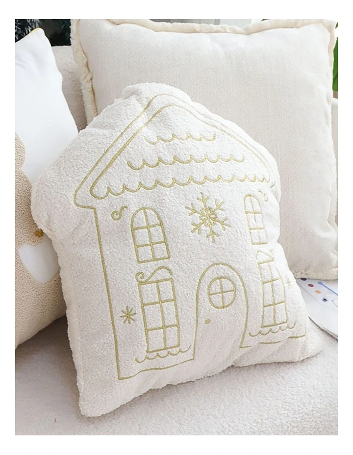 Festive Christmas House Shaped Holiday Throw Pillow 45cm in White image 4
