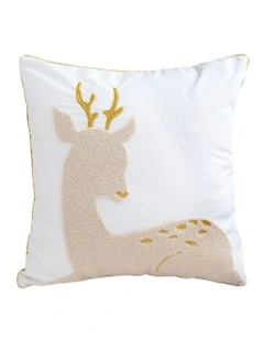 Whimsical Reindeer Applique Gold Accent Throw Pillow 45cm in Beige