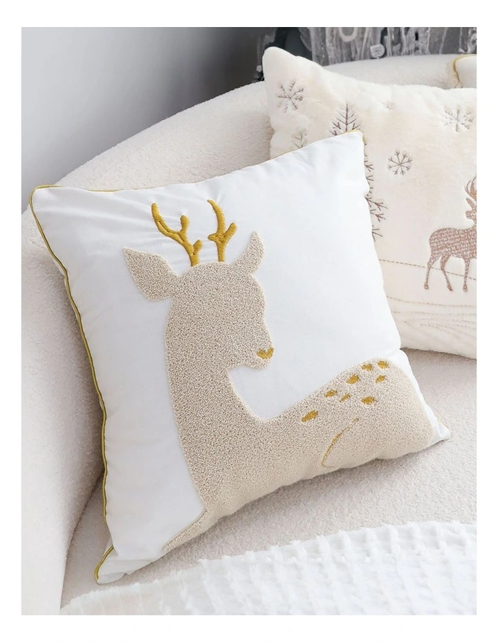 Whimsical Reindeer Applique Gold Accent Throw Pillow 45cm in Beige image 3
