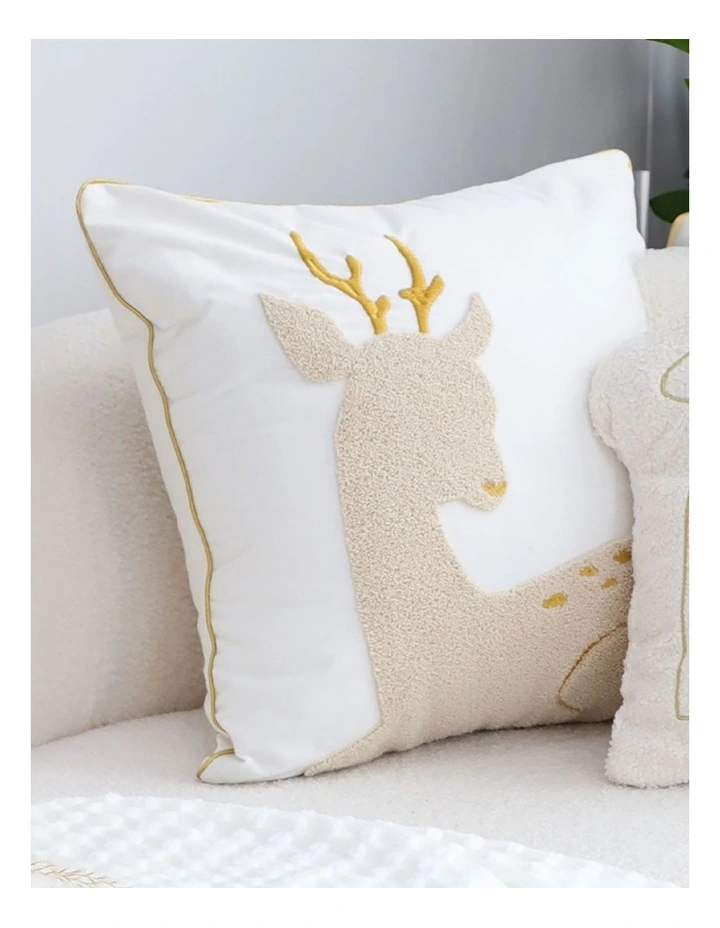 Whimsical Reindeer Applique Gold Accent Throw Pillow 45cm in Beige image 4