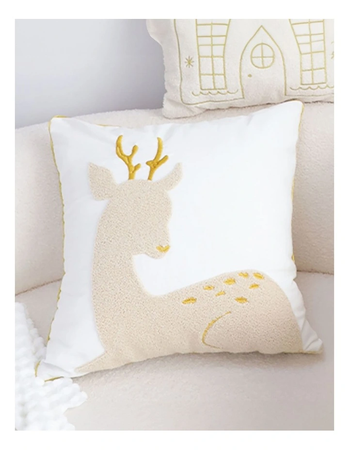 Whimsical Reindeer Applique Gold Accent Throw Pillow 45cm in Beige image 5