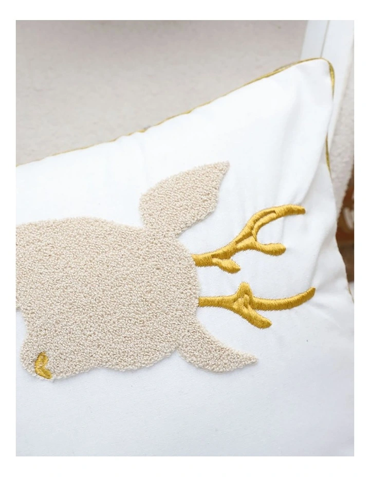Whimsical Reindeer Applique Gold Accent Throw Pillow 45cm in Beige image 7